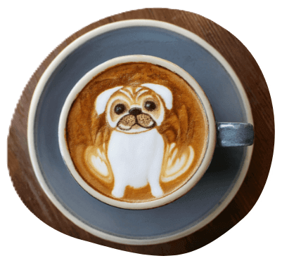パグ犬のラテアート
